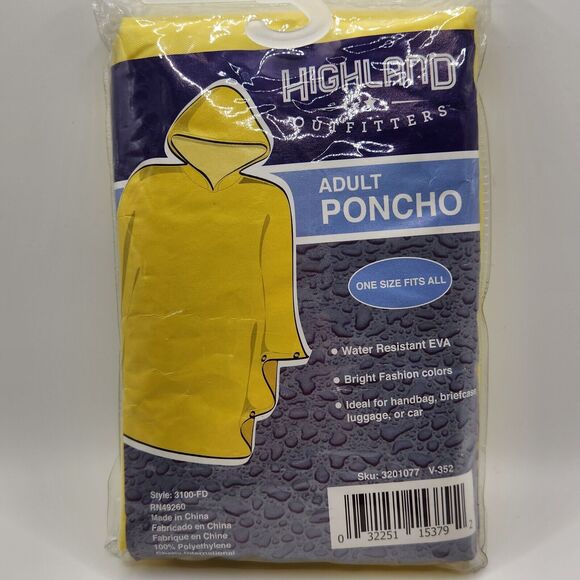 Highland Outfitters Adult Poncho One Size Fits All, Yellow - Picture 1 of 2
